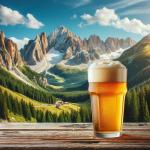 DALL·E 2023-11-12 13.34.48 - A high-quality image of a frothy, delicious-looking beer in a pint glass, set against a mountain backdrop. The beer should be golden in color, with a .png